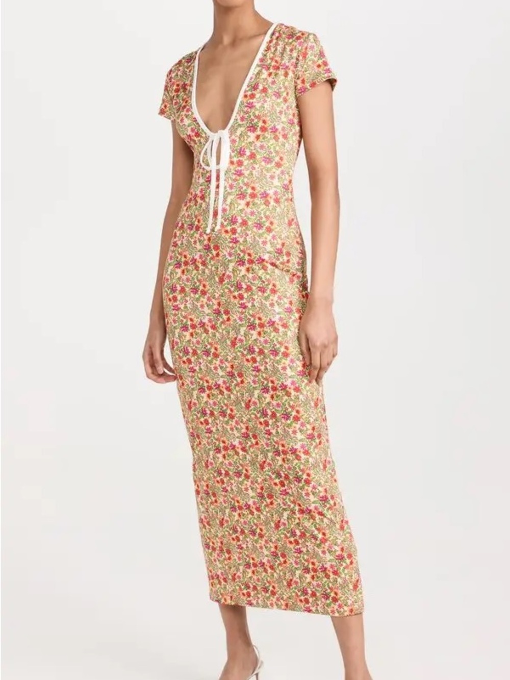 RESA Cream Midi Dress with Pink Floral Print